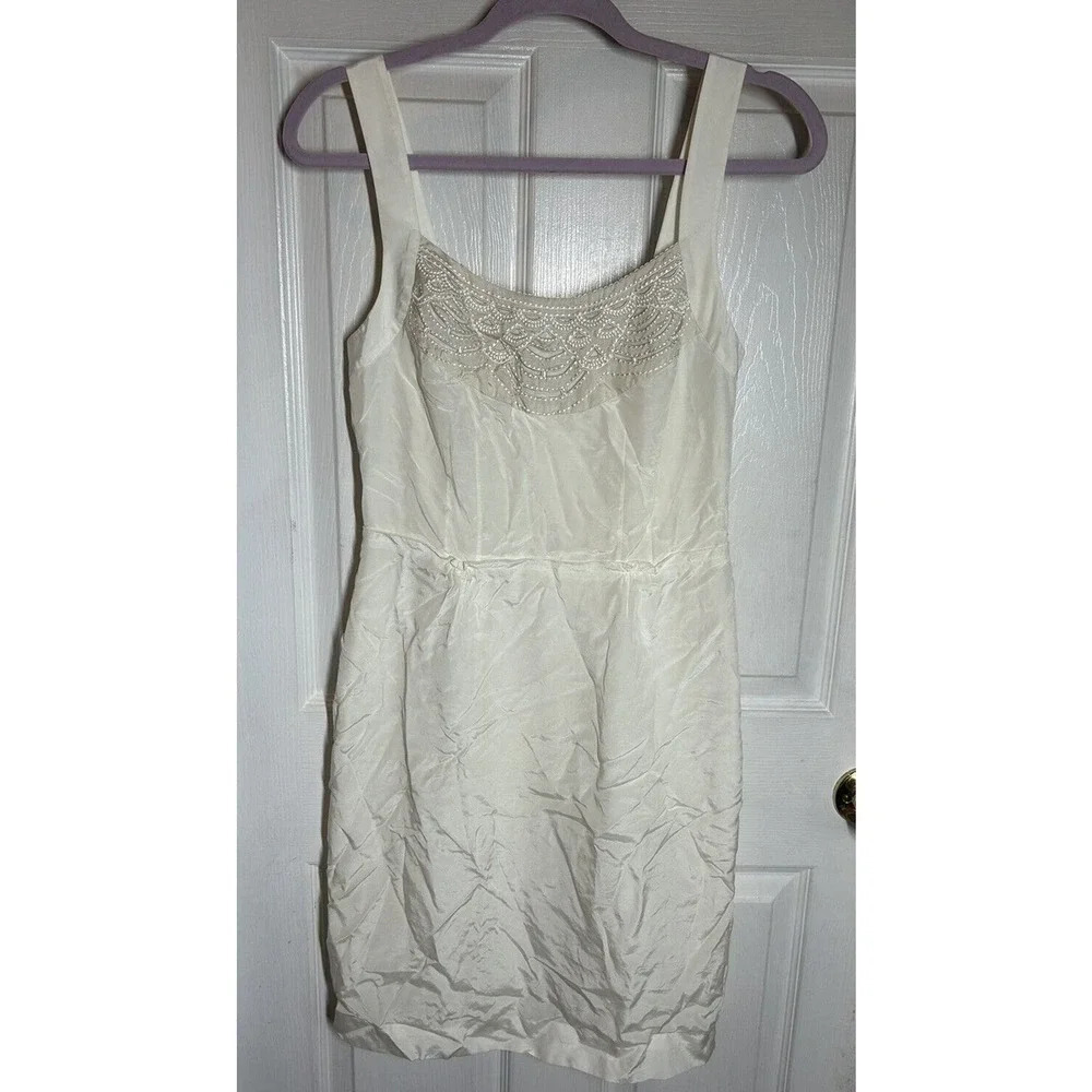 Banana Republic womens sheath dress 4 Ivory sleeveless embroidered silk NWT